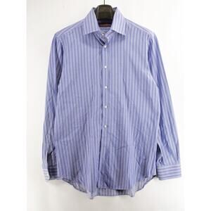 Etro Milano Men’s 42 Dress Shirt Slim Fit Stripe Blue Gray Italy